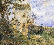 Camille Pissarro Farmhouse in front of women and sheep oil painting artist
